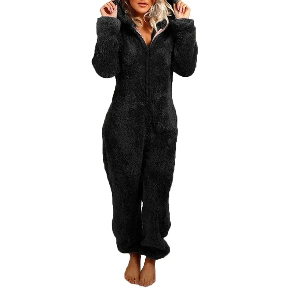 Trendy Plush Jumpsuit Pajamas Long-Sleeve