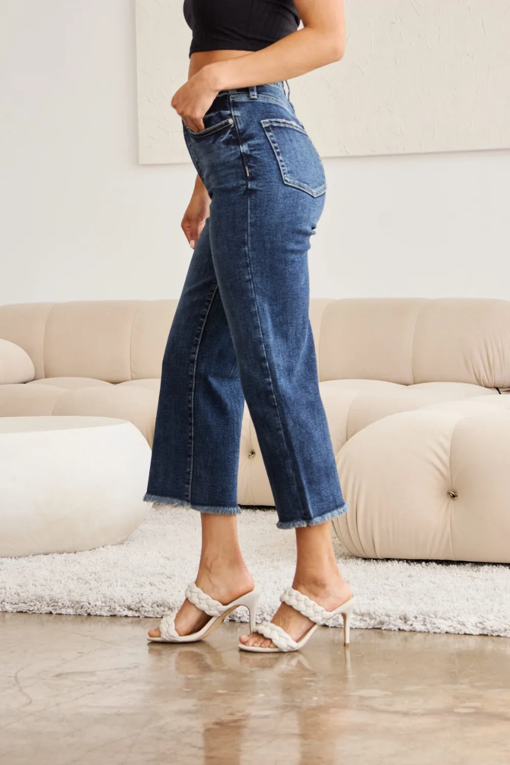 Tummy Control High Waist Raw Hem Jeans