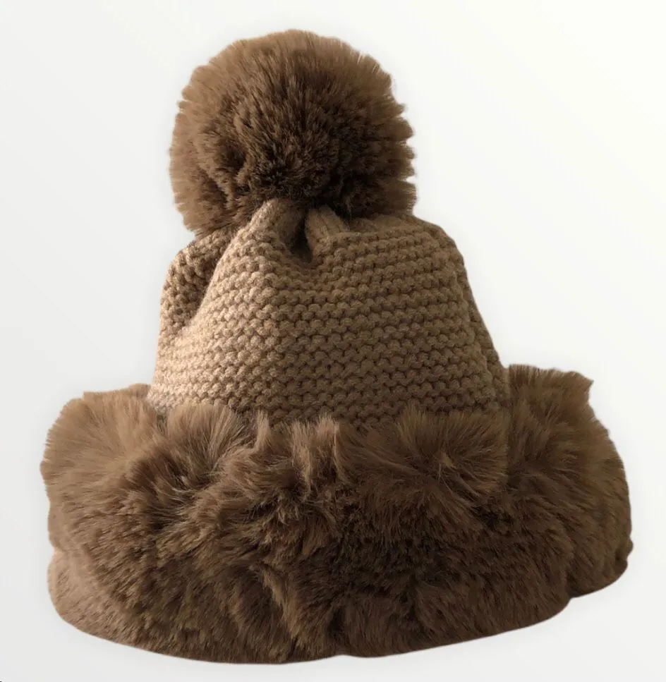 Ultra soft Luxurious Faux Fur Knit Hat with pom