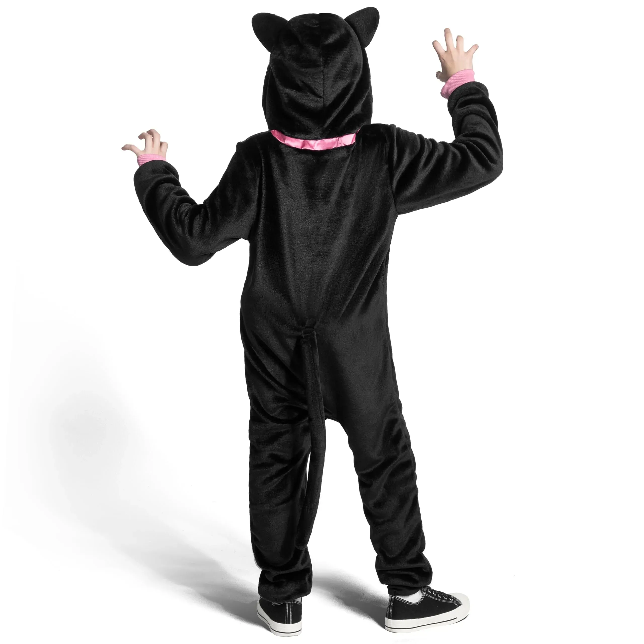 Unisex Black Cat jumpsuit Pajama for Kids Zip-Up Hooded Jumpsuit