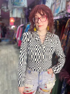 Vintage 90s Trippy Checkered Cropped Jacket