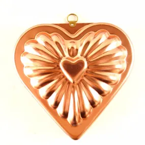 Vintage Aluminum Heart Shaped Jello Mold in Dark Pink Copper (c.1970s)