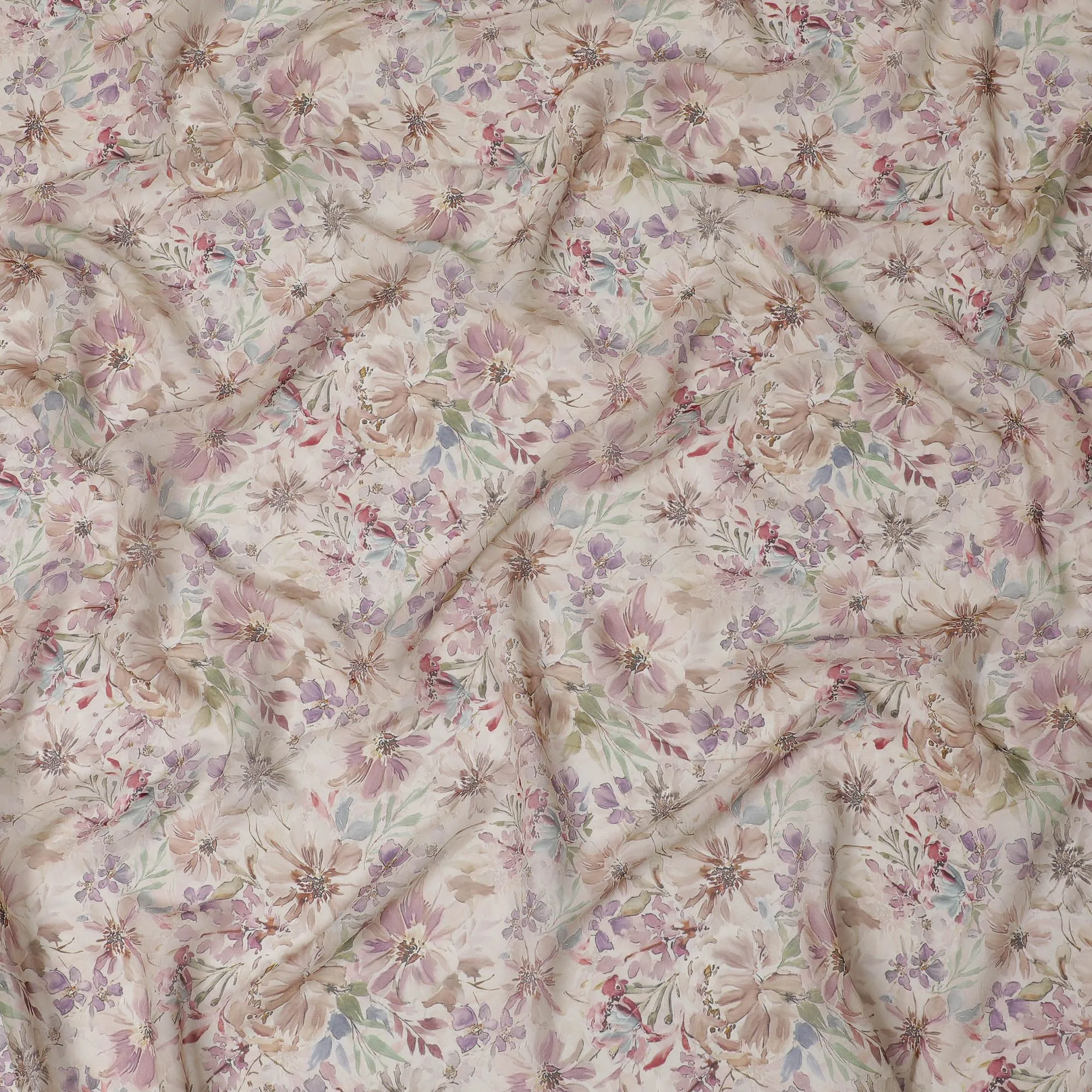 Vintage Bouquet Viscose Crepe Fabric - 110cm Wide, Pastel Floral Elegance, Online Purchase-D18111