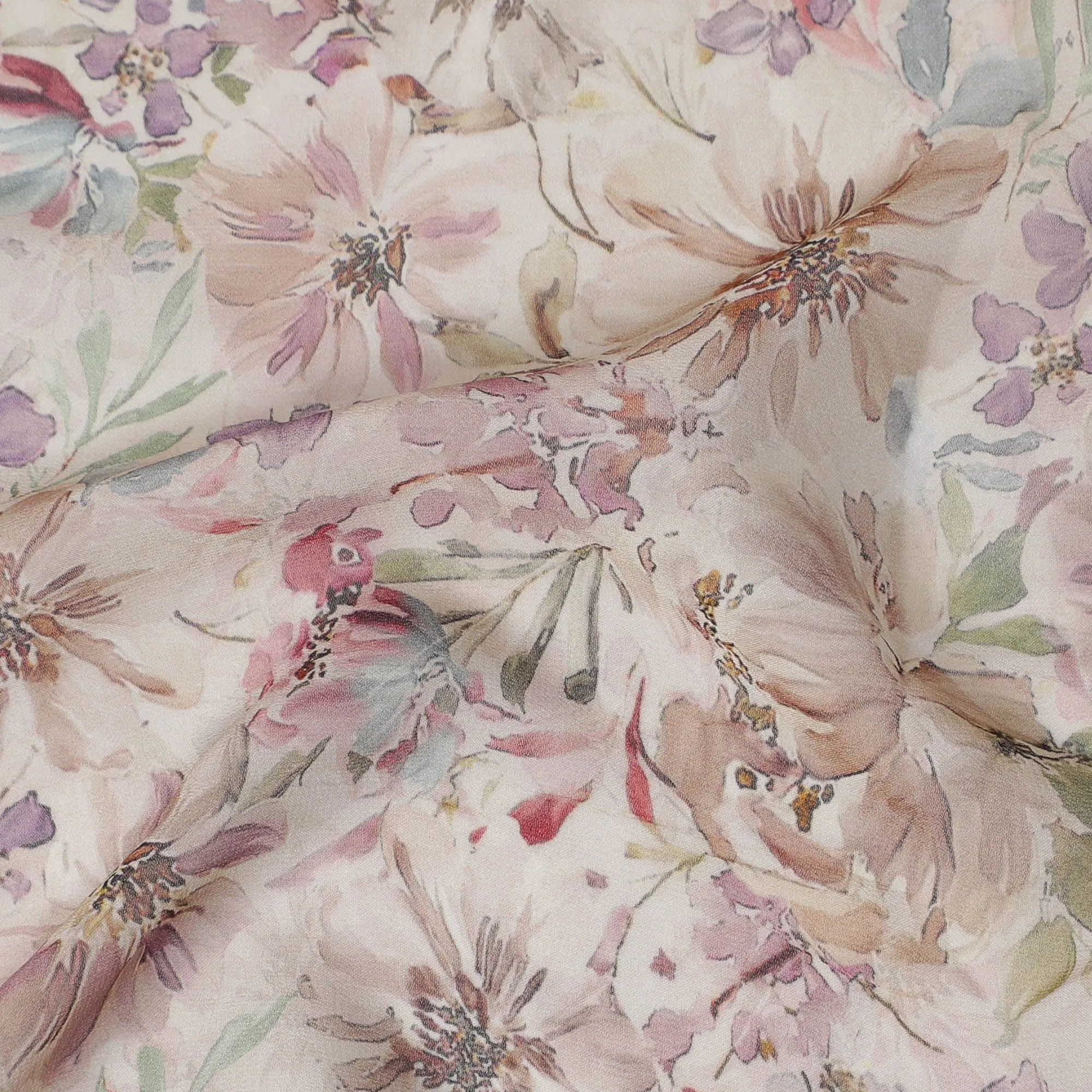 Vintage Bouquet Viscose Crepe Fabric - 110cm Wide, Pastel Floral Elegance, Online Purchase-D18111