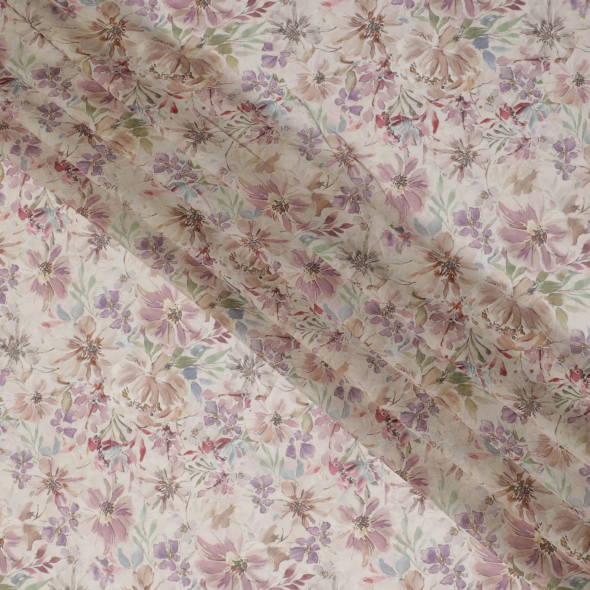 Vintage Bouquet Viscose Crepe Fabric - 110cm Wide, Pastel Floral Elegance, Online Purchase-D18111