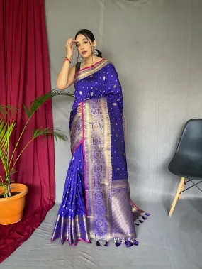 Violet Blue Saree in Soft Silk Multi Color Zari Woven