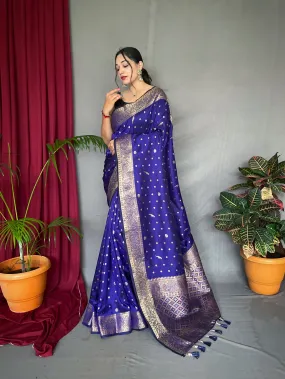 Violet Blue Saree in Soft Silk Multi Color Zari