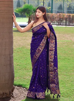 Violet Saree in Silk with Floral Border and Pallu