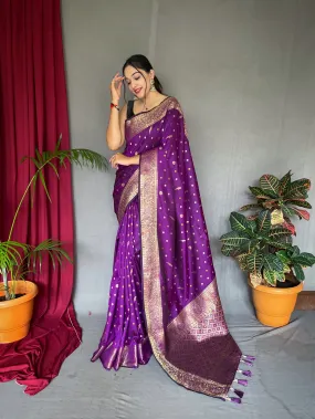 Warm Purple Saree in Soft Silk Multi Color Zari