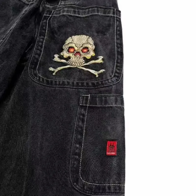 Wenkouban 90s Harajuku style streetwear Loose Jeans Men's and Women's Vintage Embroidered Hip Hop Gothic Streetwear Jeans