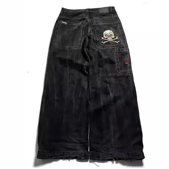 Wenkouban 90s Harajuku style streetwear Loose Jeans Men's and Women's Vintage Embroidered Hip Hop Gothic Streetwear Jeans