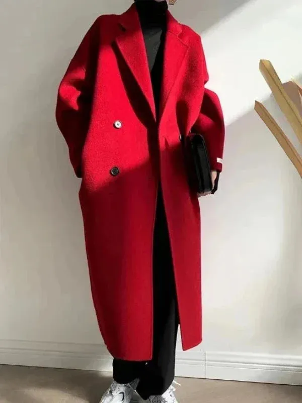 Wenkouban-Winter outfits Christmas Black Friday Lapel Pocket Long Double Faced Wool Cashmere Coat