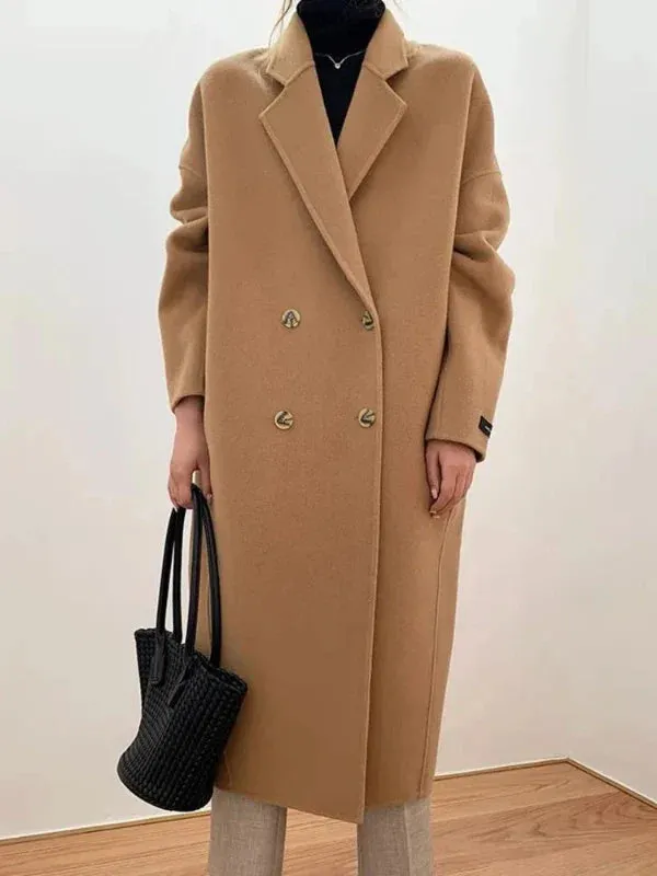 Wenkouban-Winter outfits Christmas Black Friday Lapel Pocket Long Double Faced Wool Cashmere Coat