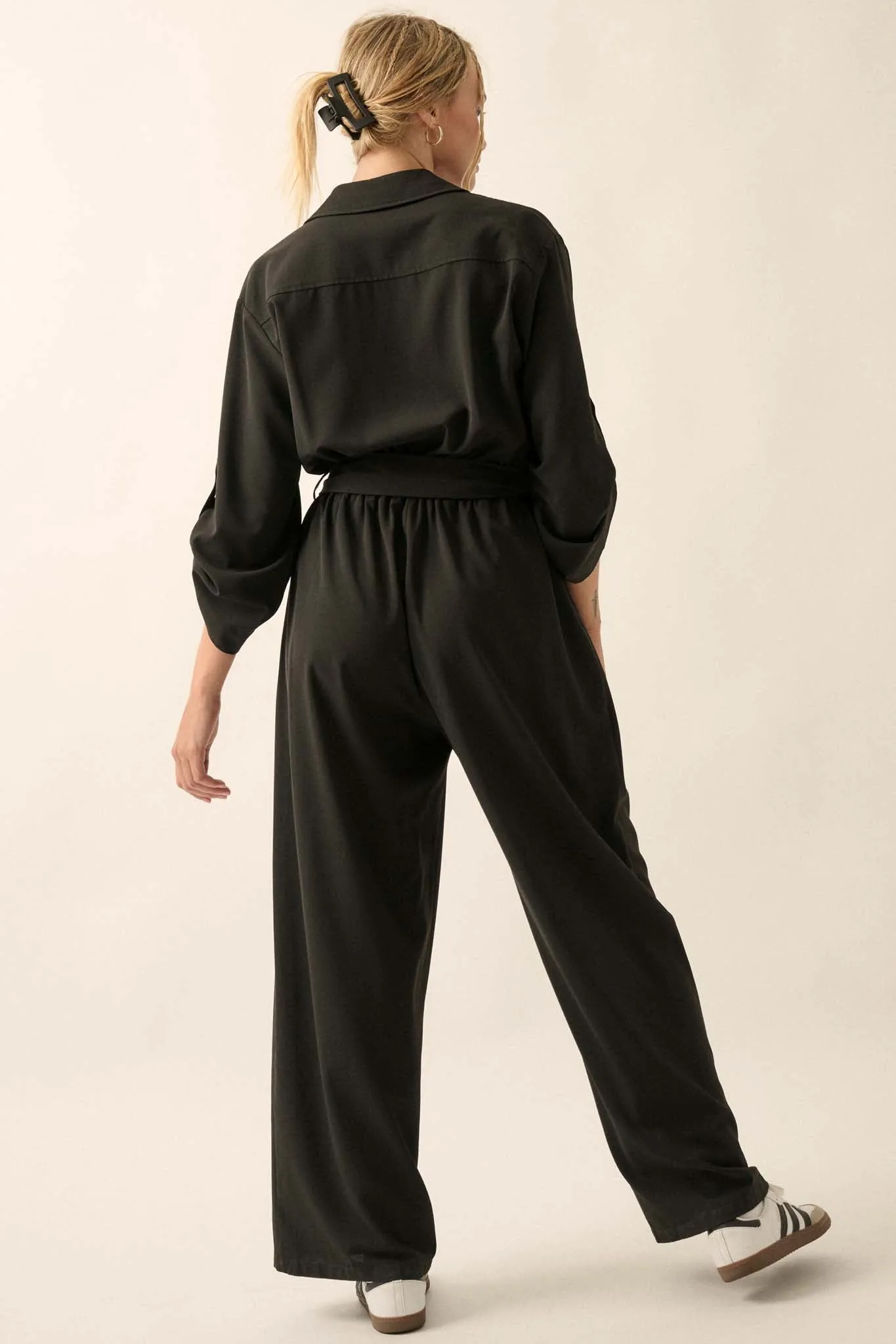 Woman's World Belted Roll-Up Jumpsuit