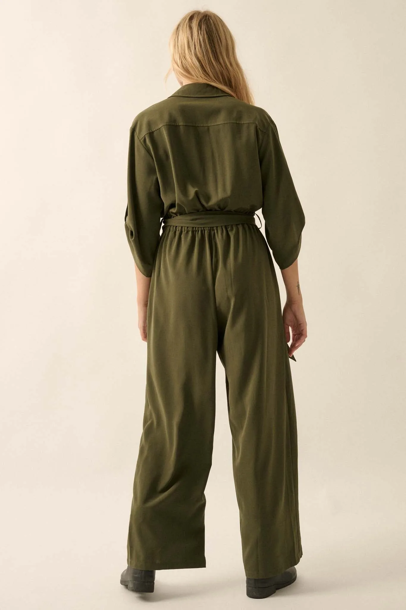 Woman's World Belted Roll-Up Jumpsuit