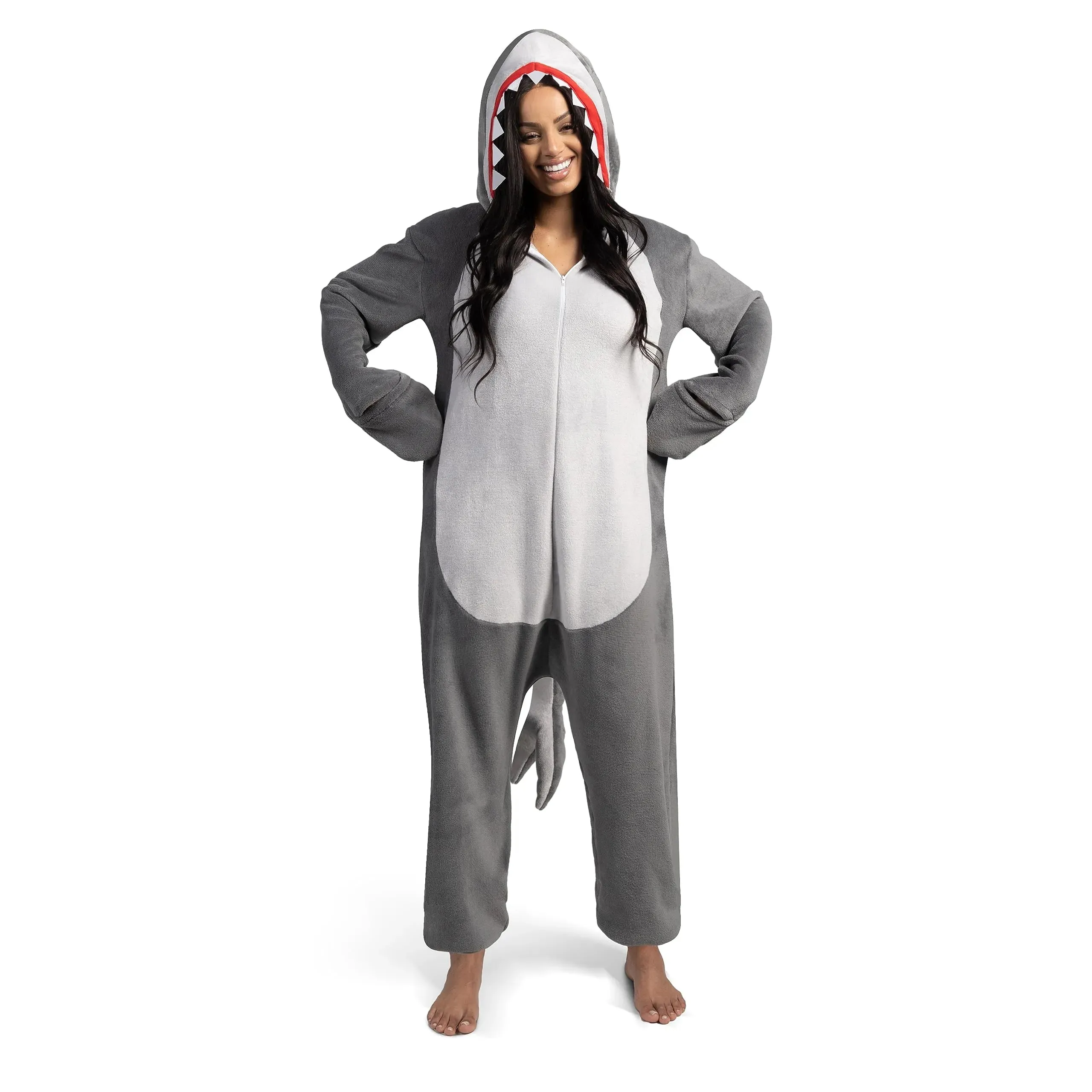 Women Shark Pajama Plush Costume with Hat Tail Dress Up