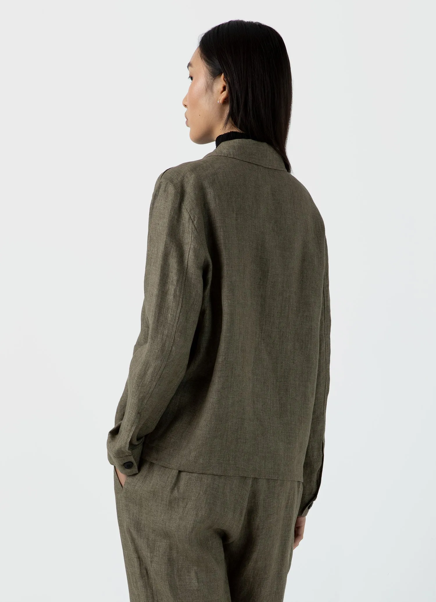 Women's Linen Twin Pocket Jacket in Khaki