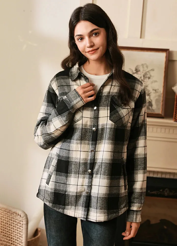 Women's Matching Family Black White Snap Up Flannel Shacket