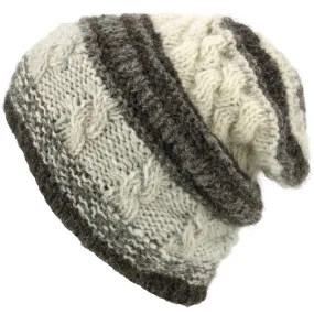 Wool Knit Beanie Hat - Stripe Natural