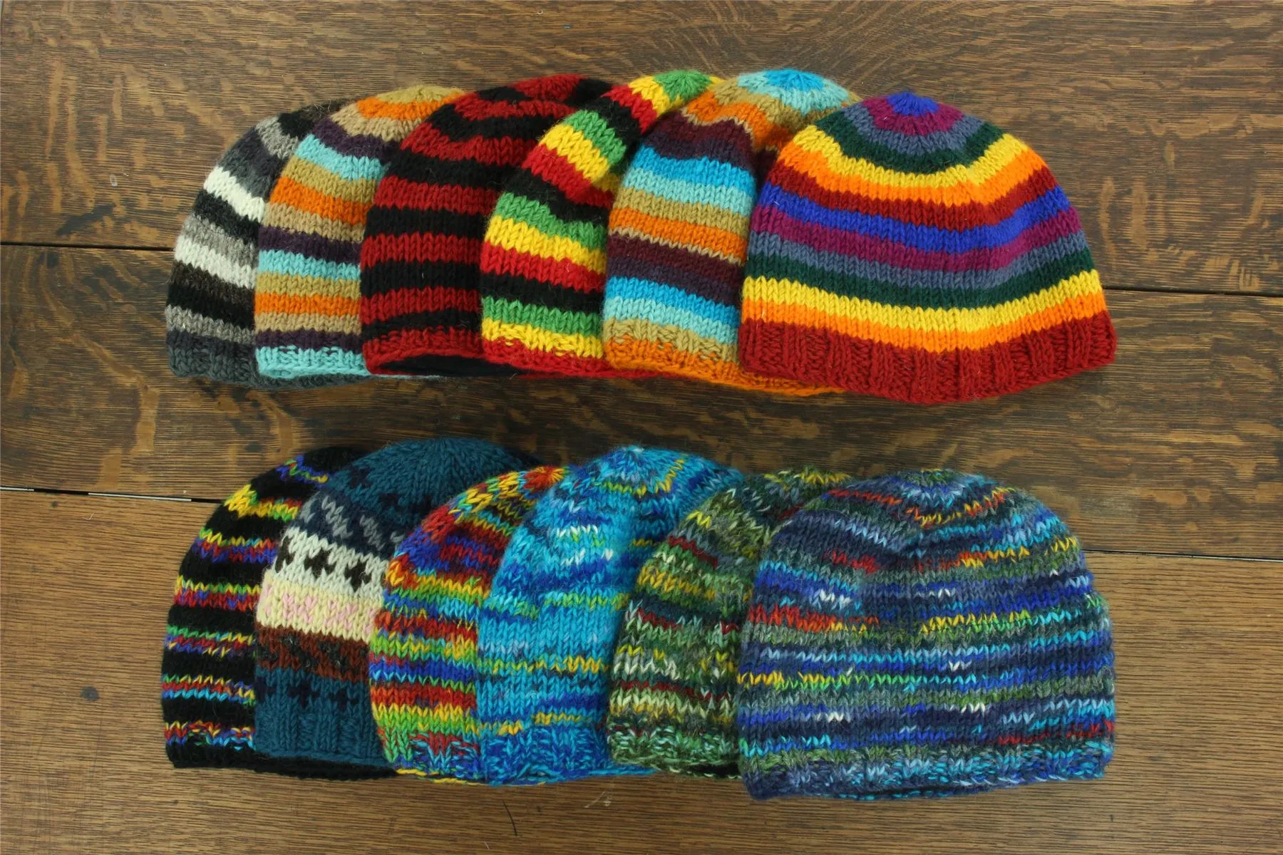 Wool Knit Beanie Hat - Stripe Retro C