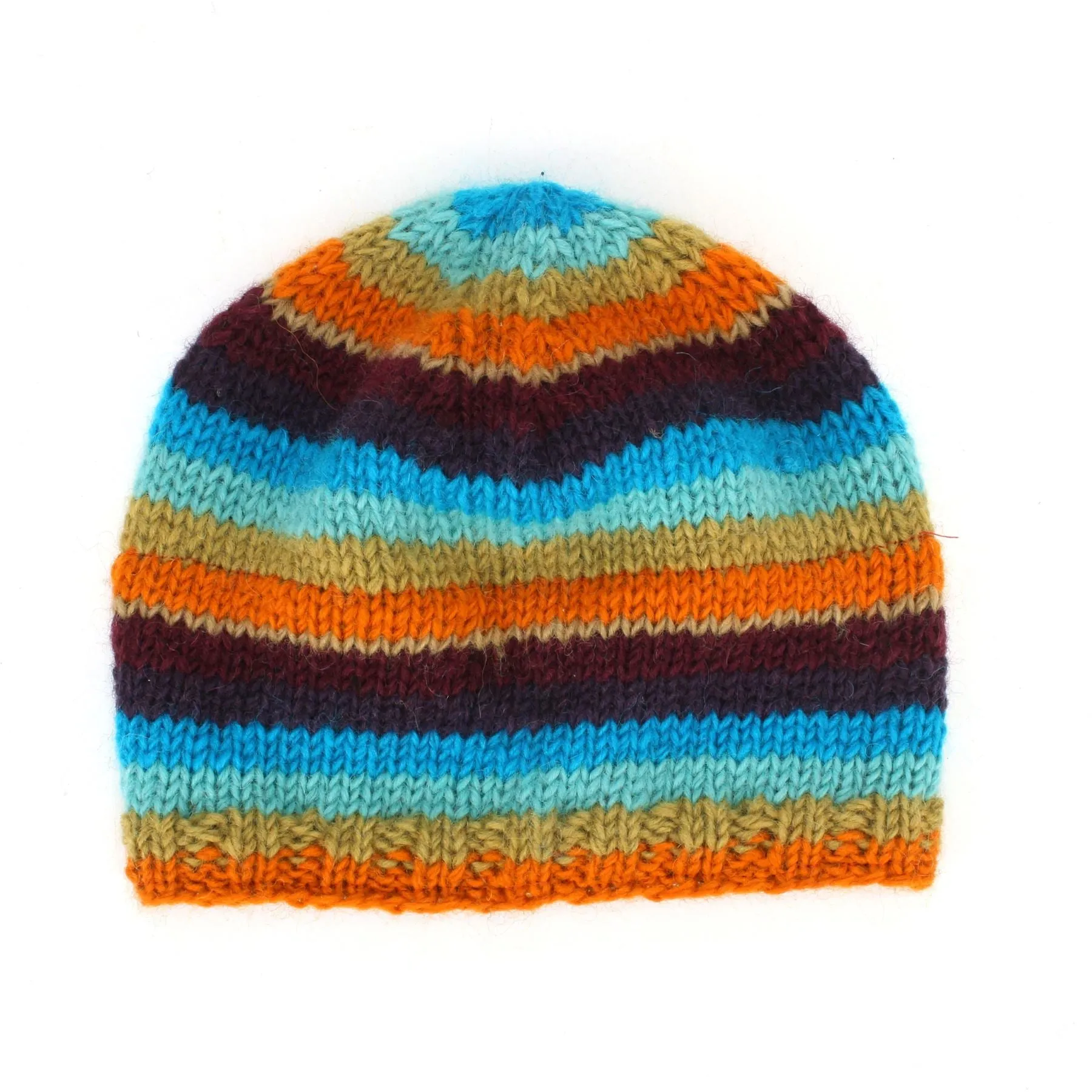 Wool Knit Beanie Hat - Stripe Retro C