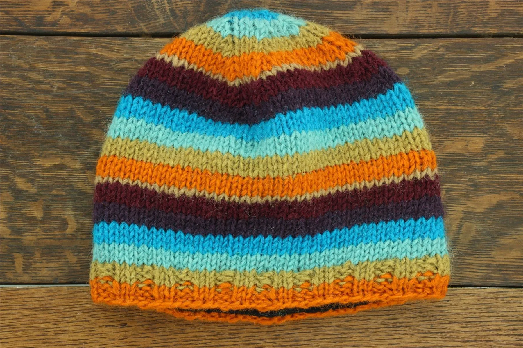 Wool Knit Beanie Hat - Stripe Retro C