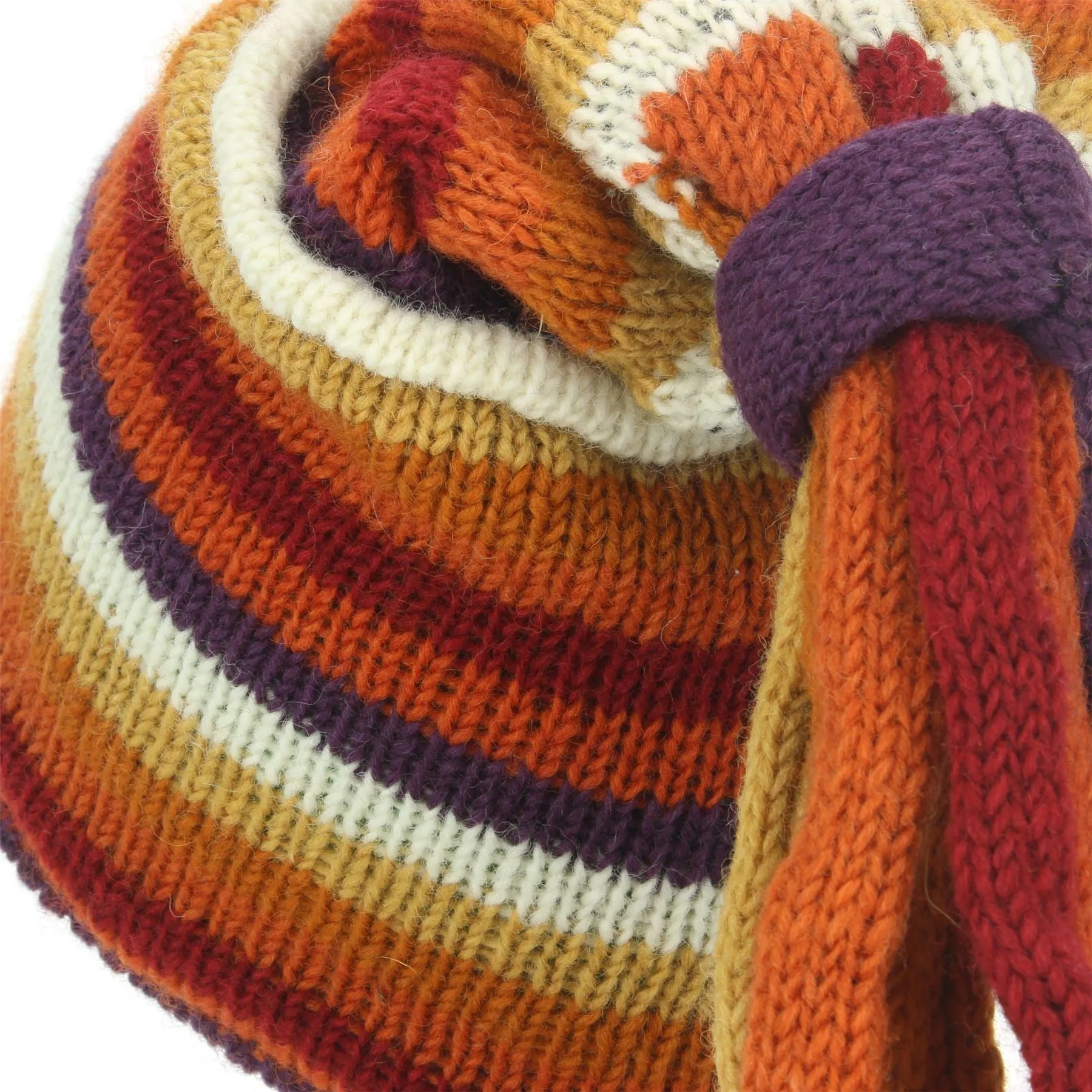 Wool Knit 'Fountain' Tassels Beanie Hat - Orange Rust