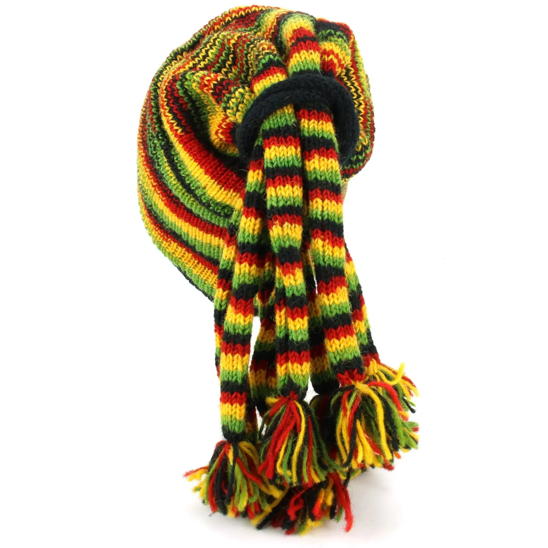 Wool Knit Fountain Tassels Hat - Rasta SD