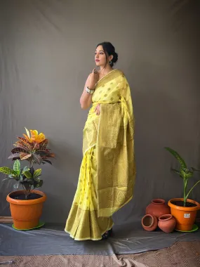 Yellow Saree in Linen Copper