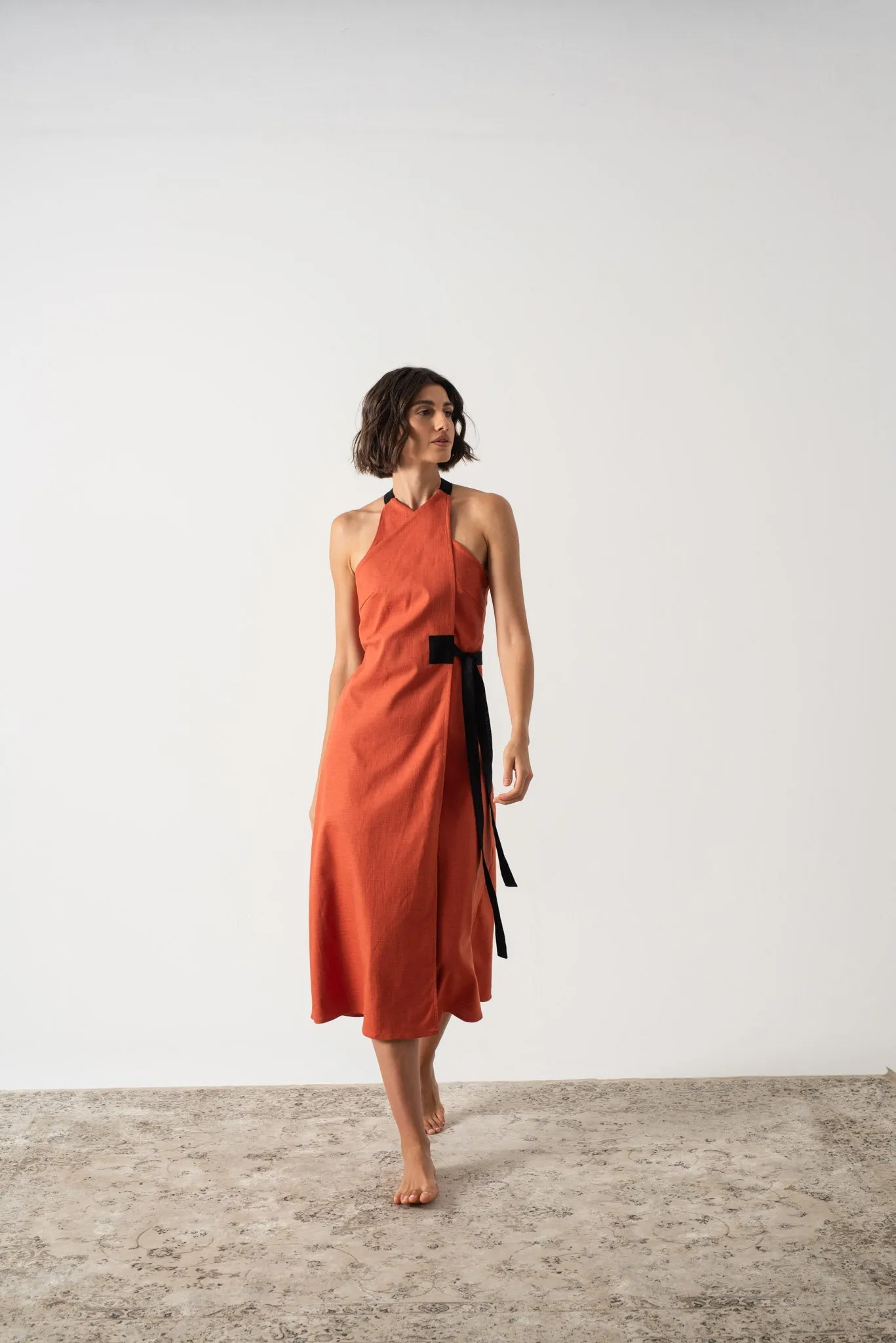 Zulu Linen Wrap Dress in Copper