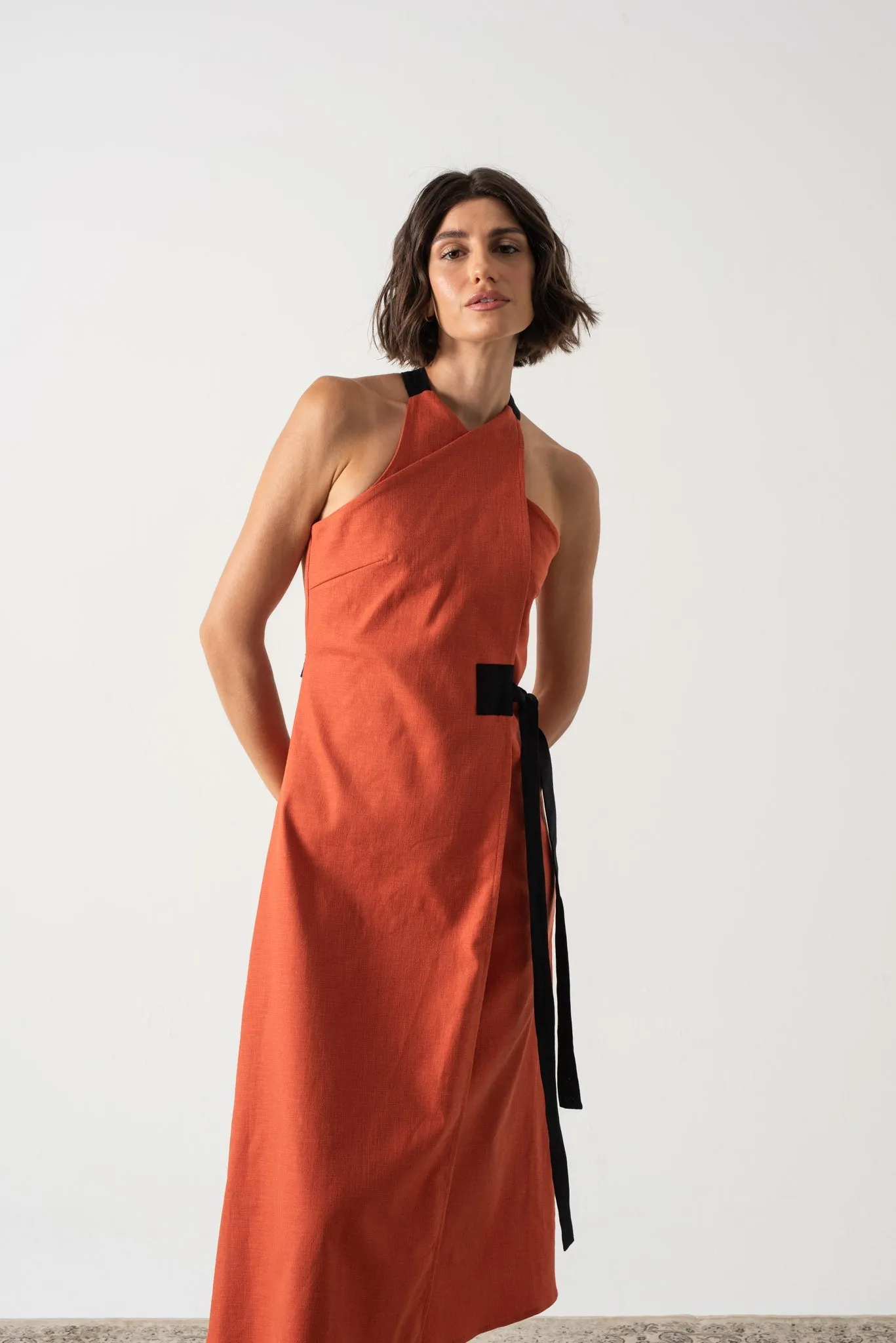 Zulu Linen Wrap Dress in Copper