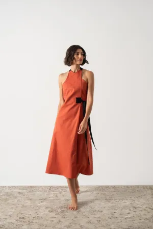 Zulu Linen Wrap Dress in Copper